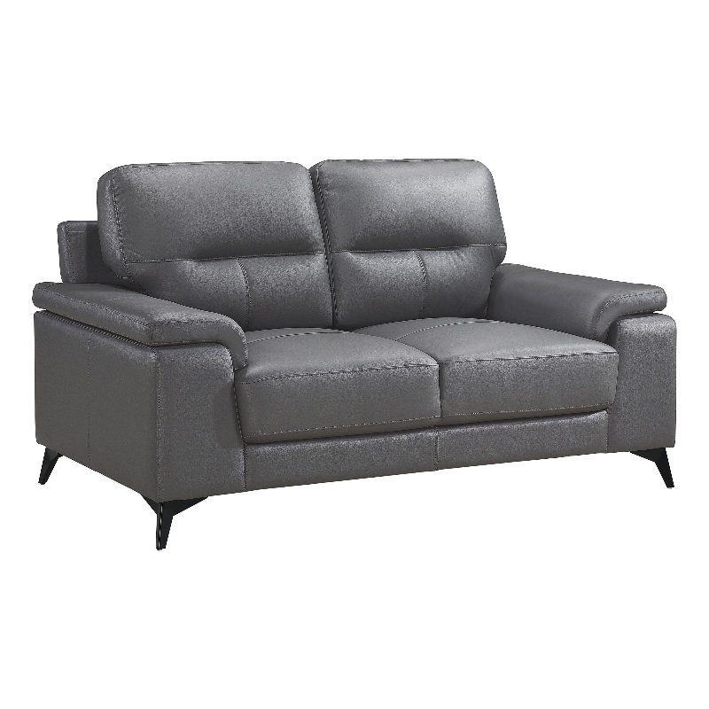 Mica 67 Inch Loveseat- Dark Gray Top Grain and Faux Leather- Metal Legs