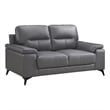 Mica 67 Inch Loveseat- Dark Gray Top Grain and Faux Leather- Metal Legs
