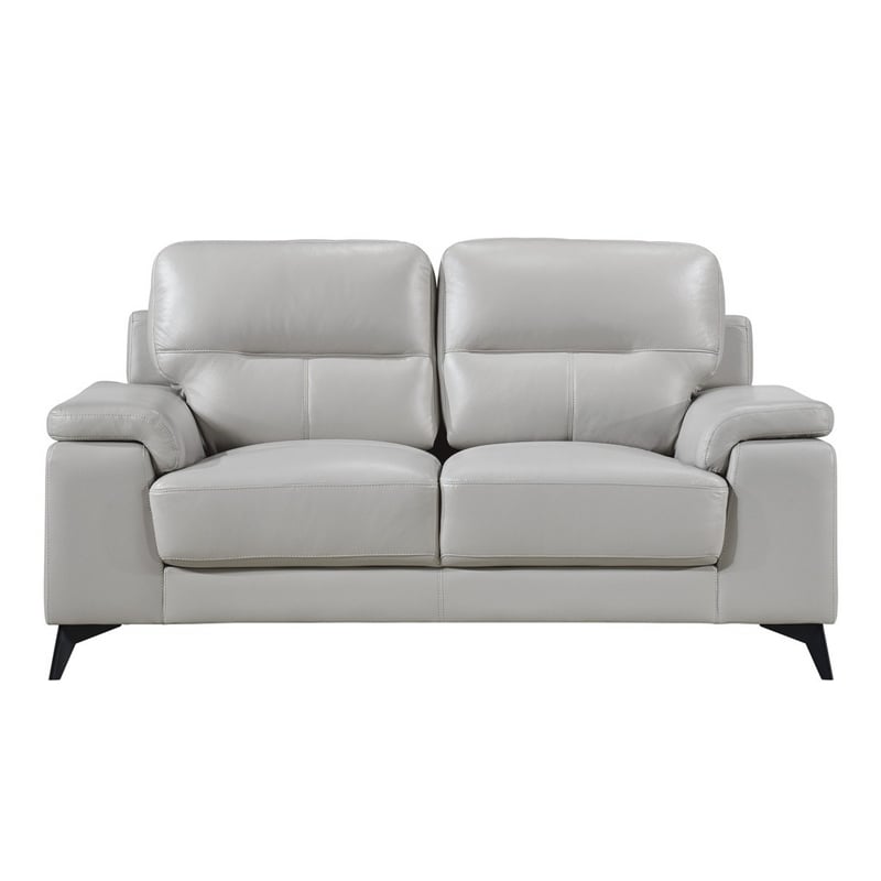 Mica 67 Inch Loveseat- Light Gray Top Grain and Faux Leather- Metal Legs
