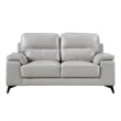 Mica 67 Inch Loveseat- Light Gray Top Grain and Faux Leather- Metal Legs