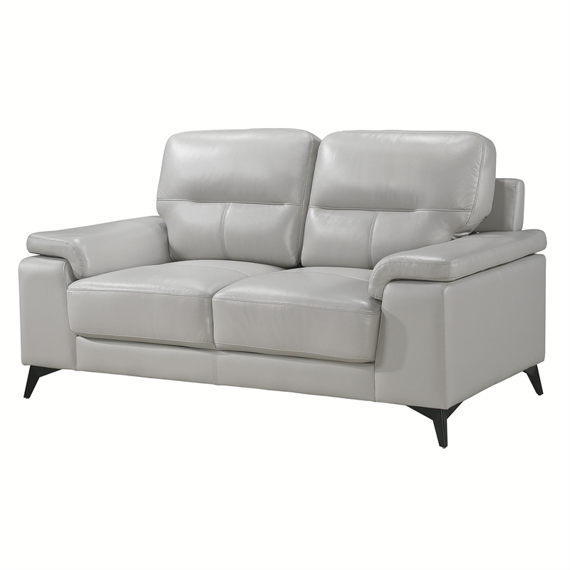 Mica 67 Inch Loveseat- Light Gray Top Grain and Faux Leather- Metal Legs