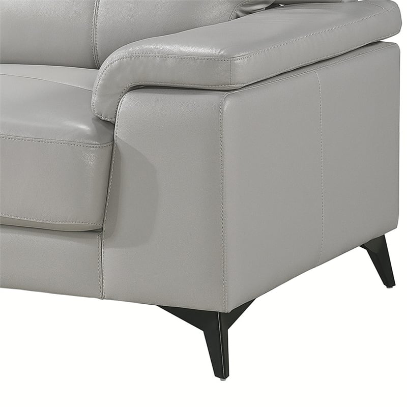 Mica 67 Inch Loveseat- Light Gray Top Grain and Faux Leather- Metal Legs