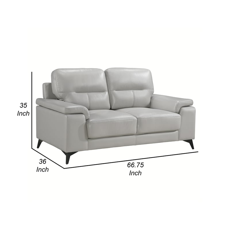 Mica 67 Inch Loveseat- Light Gray Top Grain and Faux Leather- Metal Legs