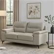 Mica 67 Inch Loveseat- Light Gray Top Grain and Faux Leather- Metal Legs