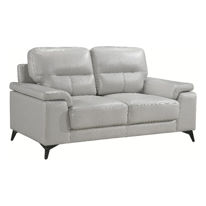 Mica 67 Inch Loveseat- Light Gray Top Grain and Faux Leather- Metal Legs