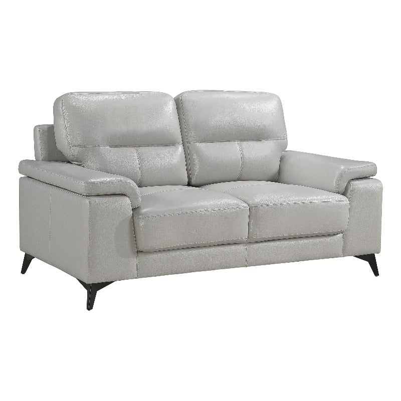 Mica 67 Inch Loveseat- Light Gray Top Grain and Faux Leather- Metal Legs