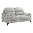 Mica 67 Inch Loveseat- Light Gray Top Grain and Faux Leather- Metal Legs