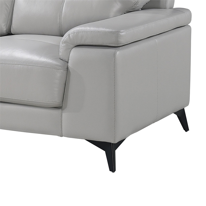 Mica 89 Inch Sofa- Light Gray Top Grain and Faux Leather- Black Metal Legs