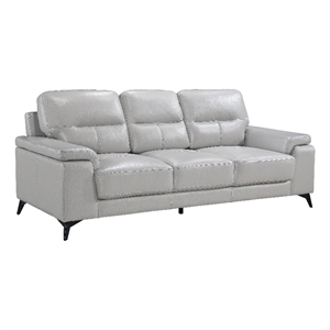 Mica 89 Inch Sofa- Light Gray Top Grain and Faux Leather- Black Metal Legs