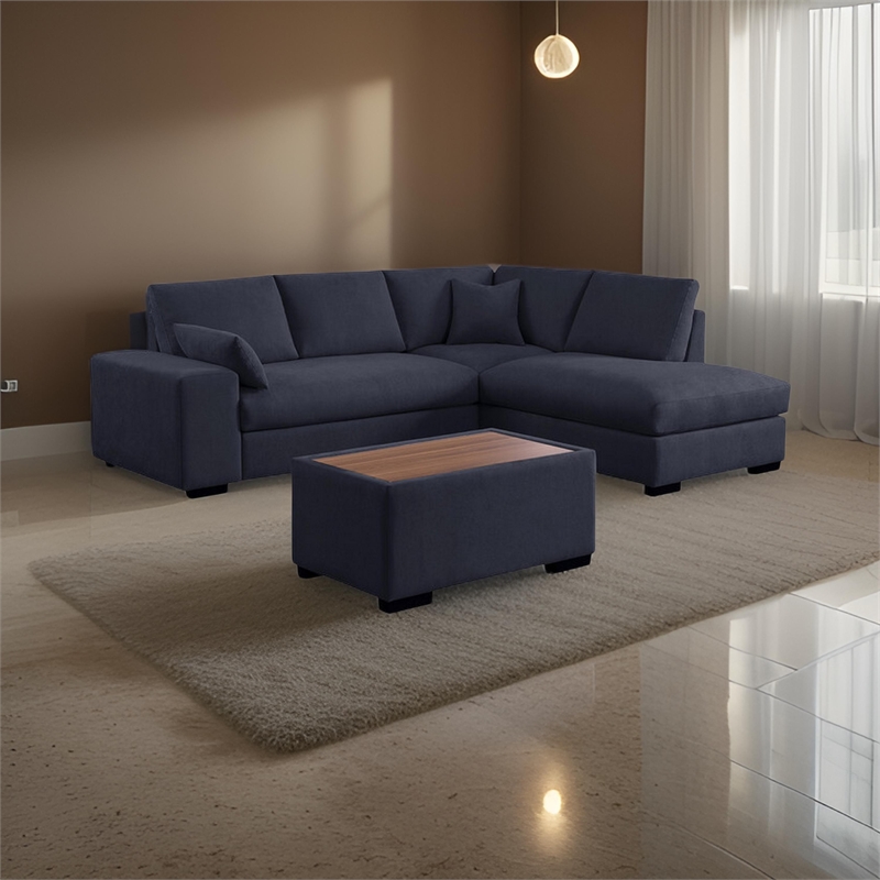 Eri 100 Inch Sectional Sofa- Right Chaise- Ottoman- Pillows- Dark Gray