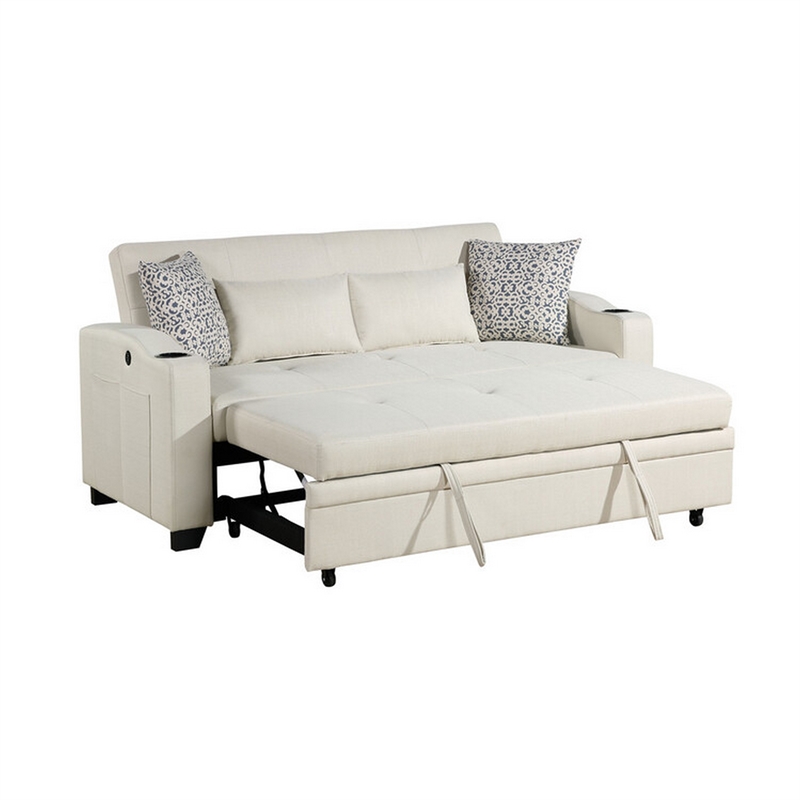 Tene 71 Inch Convertible Sleeper Loveseat- USB- 4 Accent Pillows- Black