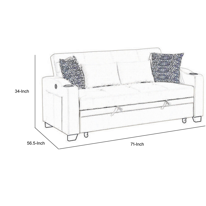 Tene 71 Inch Convertible Sleeper Loveseat- USB- 4 Accent Pillows- Black