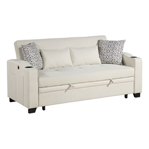 Tene 71 Inch Convertible Sleeper Loveseat- USB- 4 Accent Pillows- Black