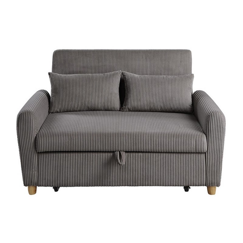 Tina 54 Inch Convertible Sleeper Loveseat- Round Arms- 2 Pillows- Brown