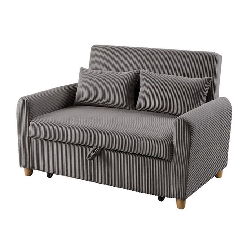 Tina 54 Inch Convertible Sleeper Loveseat- Round Arms- 2 Pillows- Brown