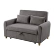 Tina 54 Inch Convertible Sleeper Loveseat- Round Arms- 2 Pillows- Brown