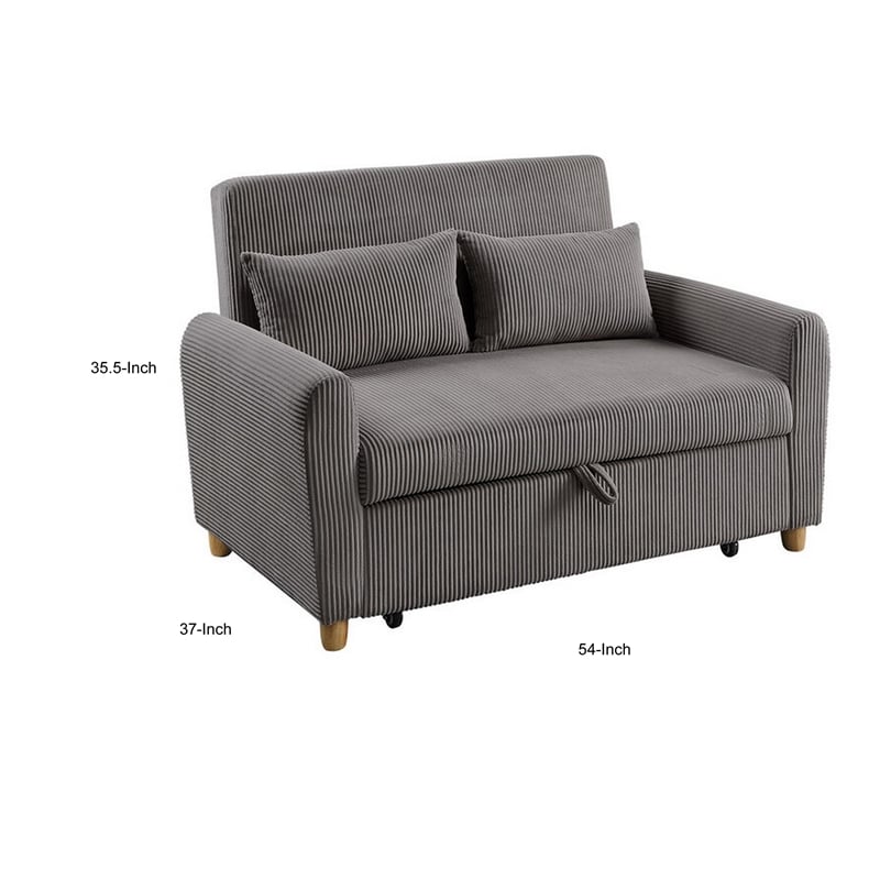 Tina 54 Inch Convertible Sleeper Loveseat- Round Arms- 2 Pillows- Brown