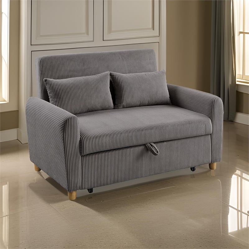 Tina 54 Inch Convertible Sleeper Loveseat- Round Arms- 2 Pillows- Brown