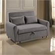 Tina 54 Inch Convertible Sleeper Loveseat- Round Arms- 2 Pillows- Brown