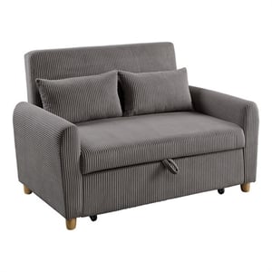 Tina 54 Inch Convertible Sleeper Loveseat- Round Arms- 2 Pillows- Brown