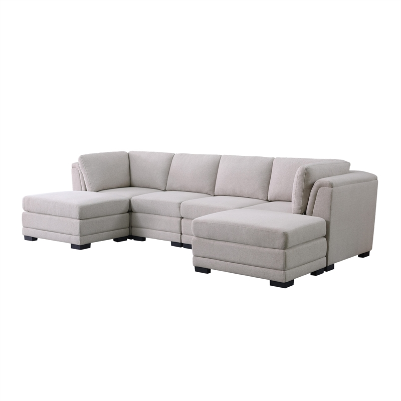 Goz Reversible U Sectional Sofa- 2 Ottomans- Beige Linen- 122 Inch
