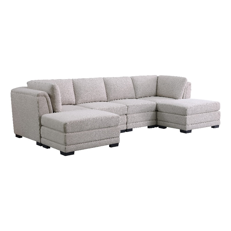 Goz Reversible U Sectional Sofa- 2 Ottomans- Beige Linen- 122 Inch