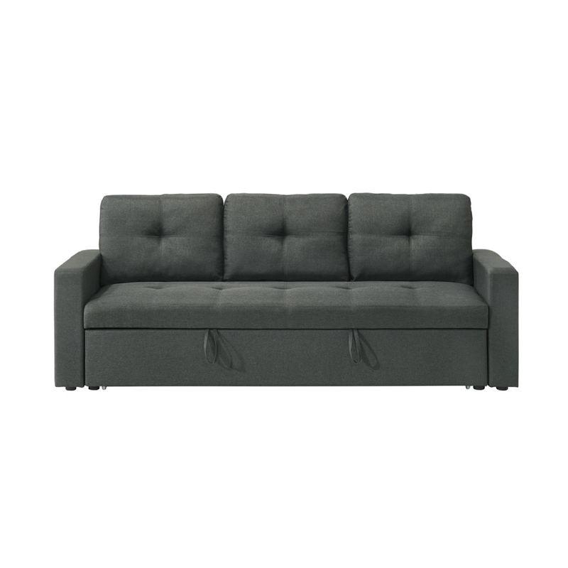 Biry Pull Out Sleeper Sofa Bed- Tufted Cushions- Dark Gray Fabric