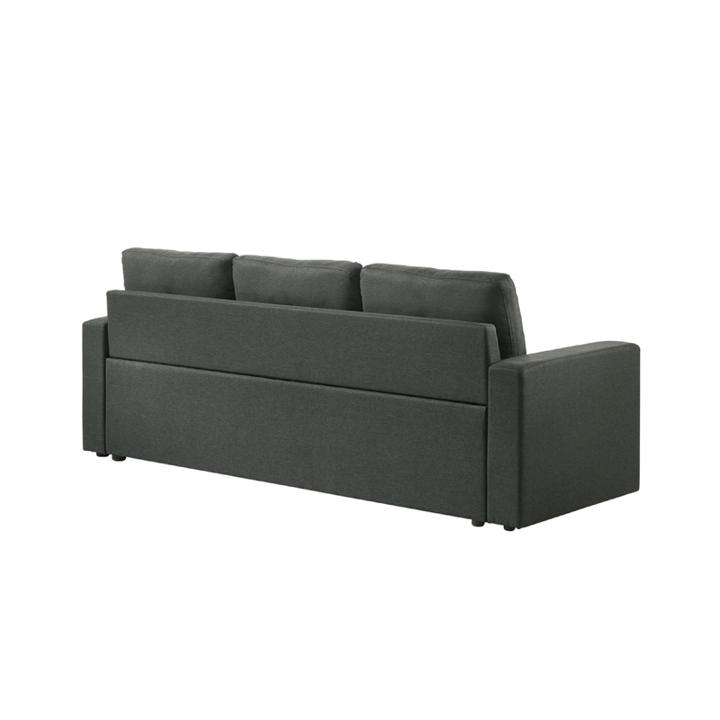 Biry Pull Out Sleeper Sofa Bed- Tufted Cushions- Dark Gray Fabric