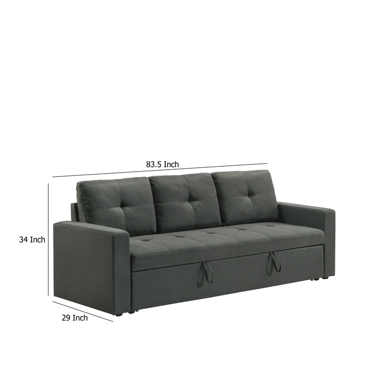 Biry Pull Out Sleeper Sofa Bed- Tufted Cushions- Dark Gray Fabric