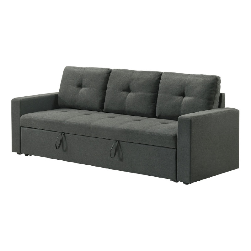 Biry Pull Out Sleeper Sofa Bed- Tufted Cushions- Dark Gray Fabric