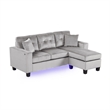 Renza 74 Inch Reversible Sectional Sofa w Chaise- LED USB- Gray Velvet