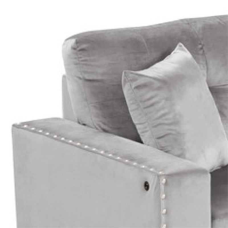 Renza 74 Inch Reversible Sectional Sofa w Chaise- LED USB- Gray Velvet