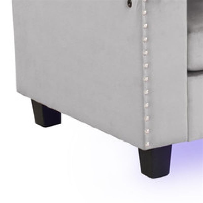 Renza 74 Inch Reversible Sectional Sofa w Chaise- LED USB- Gray Velvet