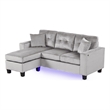 Renza 74 Inch Reversible Sectional Sofa w Chaise- LED USB- Gray Velvet