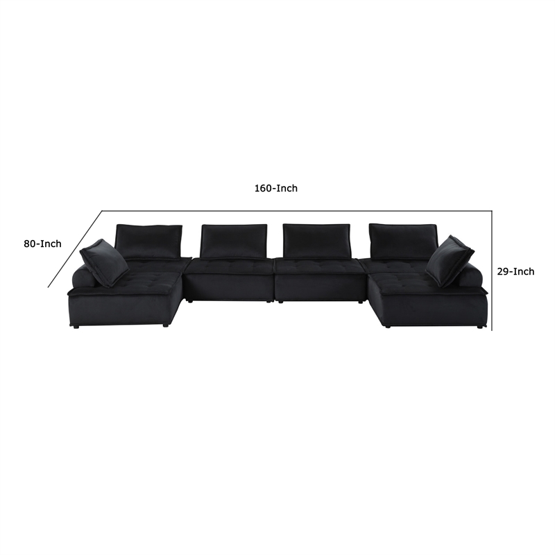 Alaya U Shaped Modular Sectional Sofa- Black Tufted Velvet- 160 Inch