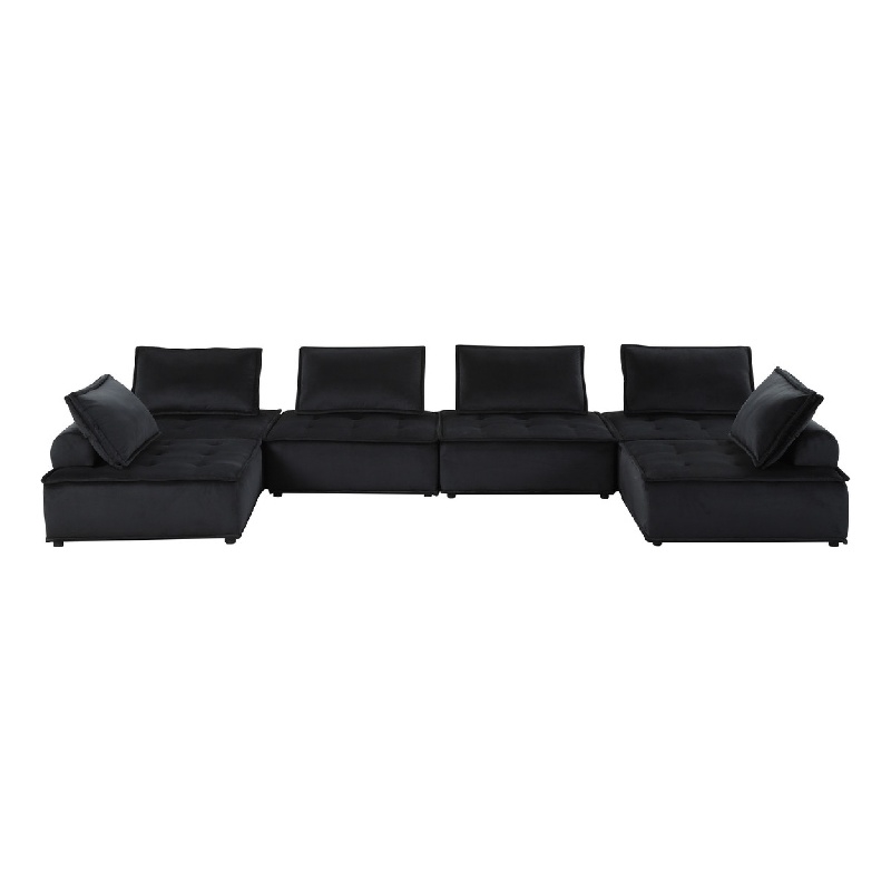 Alaya U Shaped Modular Sectional Sofa- Black Tufted Velvet- 160 Inch
