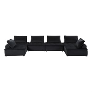 Alaya U Shaped Modular Sectional Sofa- Black Tufted Velvet- 160 Inch