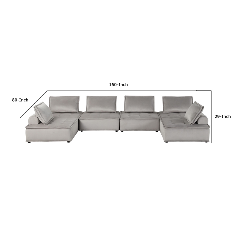 Alaya U Shaped Modular Sectional Sofa- Gray Tufted Velvet- 160 Inch