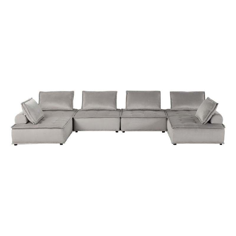 Alaya U Shaped Modular Sectional Sofa- Gray Tufted Velvet- 160 Inch
