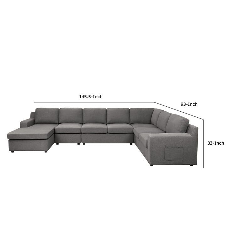 Cas Right Facing 7 Seater U Shaped Sectional Sofa Chaise- Pocket- Gray