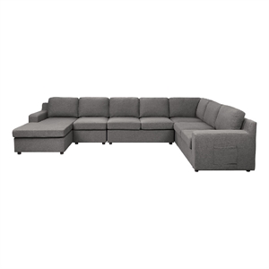 Cas Right Facing 7 Seater U Shaped Sectional Sofa Chaise- Pocket- Gray
