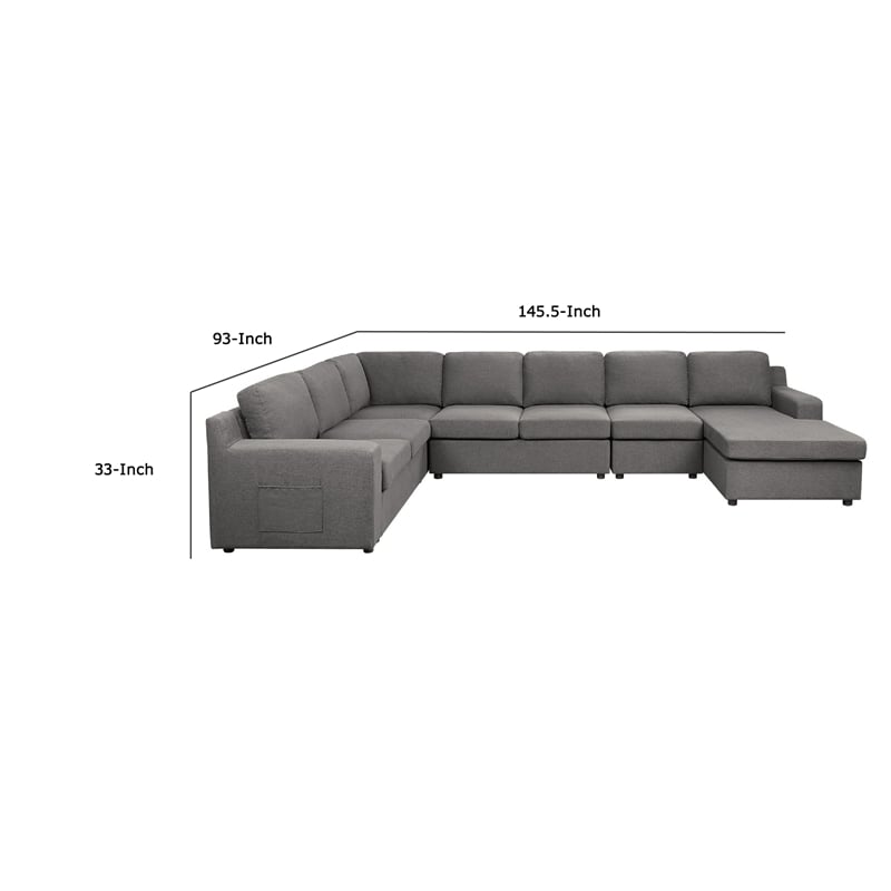 Cas Left Facing 7 Seater U Shaped Sectional Sofa Chaise- Pocket- Gray