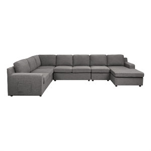 Cas Left Facing 7 Seater U Shaped Sectional Sofa Chaise- Pocket- Gray