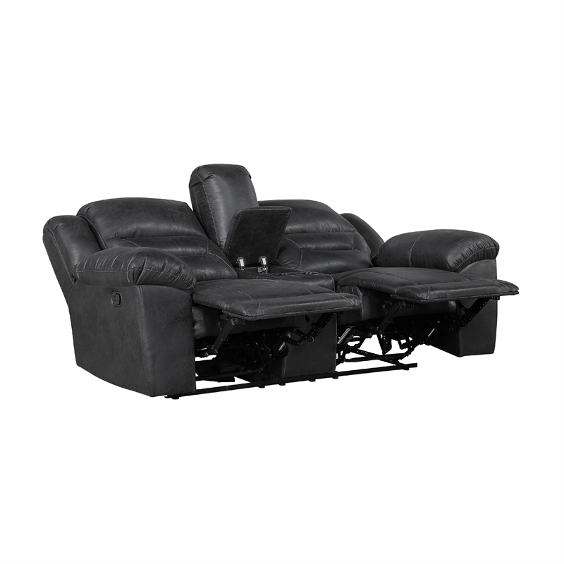 Henry Manual Double Reclining Loveseat w Console- Black Microfiber