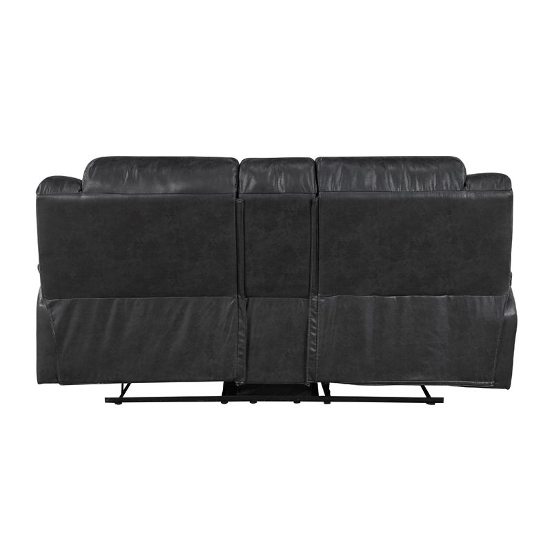 Henry Manual Double Reclining Loveseat w Console- Black Microfiber