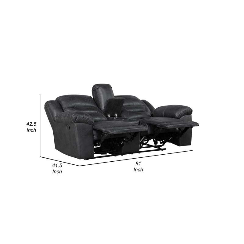 Henry Manual Double Reclining Loveseat w Console- Black Microfiber