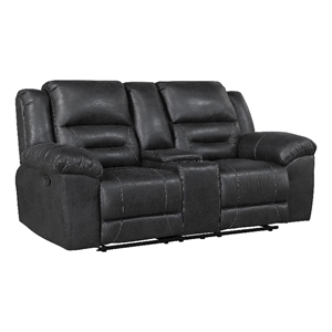 Henry Manual Double Reclining Loveseat w Console- Black Microfiber
