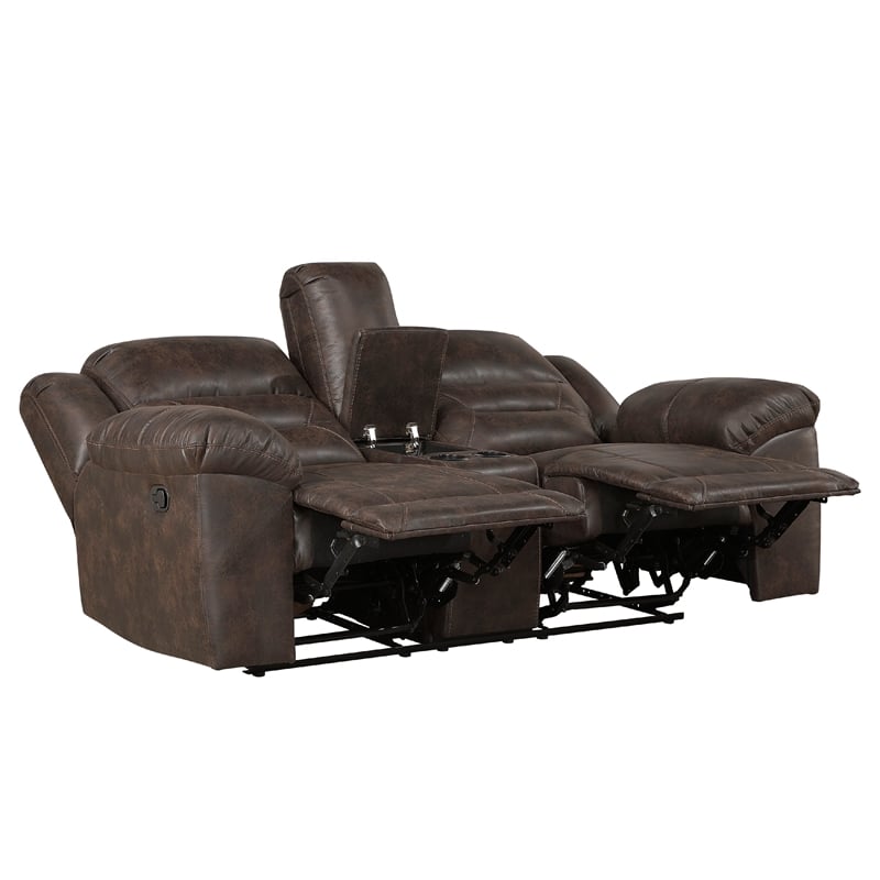 Henry Manual Double Reclining Loveseat- Console- Dark Brown Microfiber