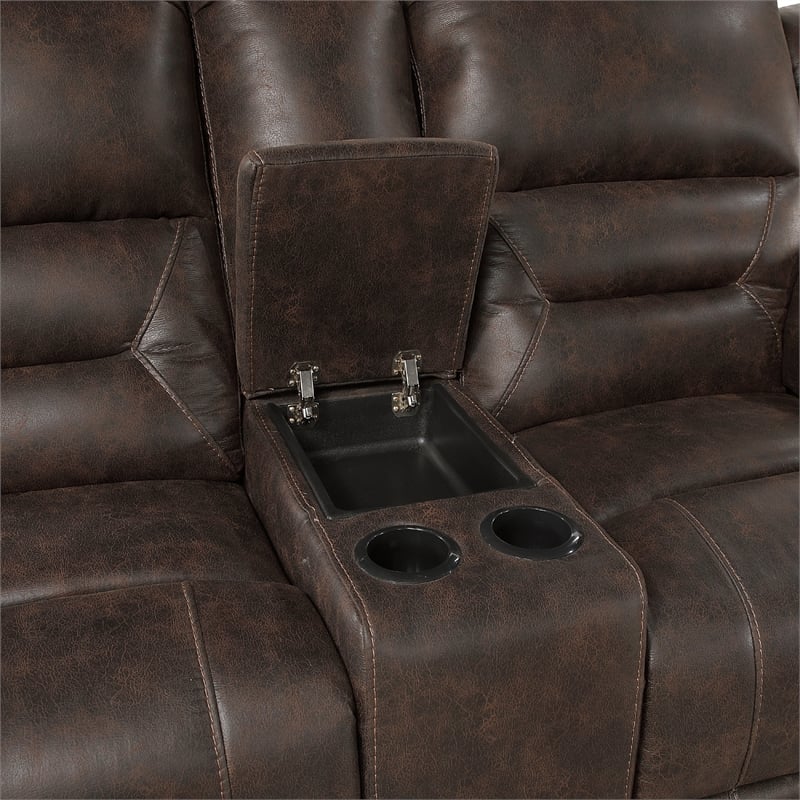 Henry Manual Double Reclining Loveseat- Console- Dark Brown Microfiber