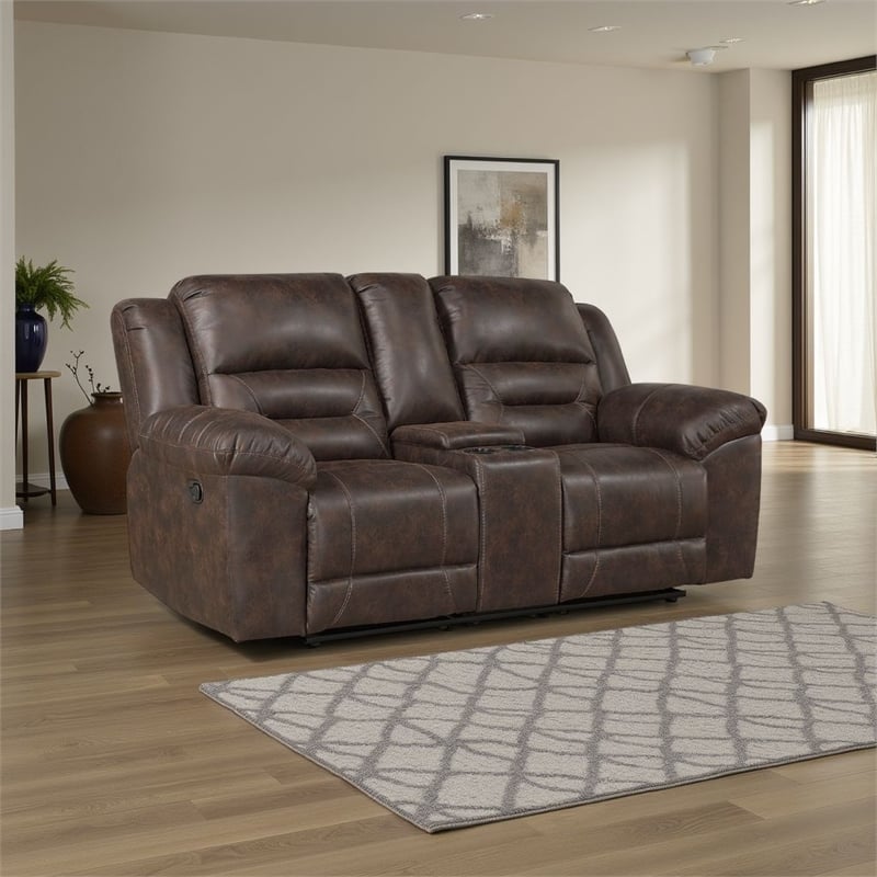 Henry Manual Double Reclining Loveseat- Console- Dark Brown Microfiber